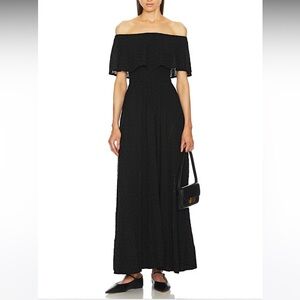 Helsa Eyelet Garden Midi Dress in Black